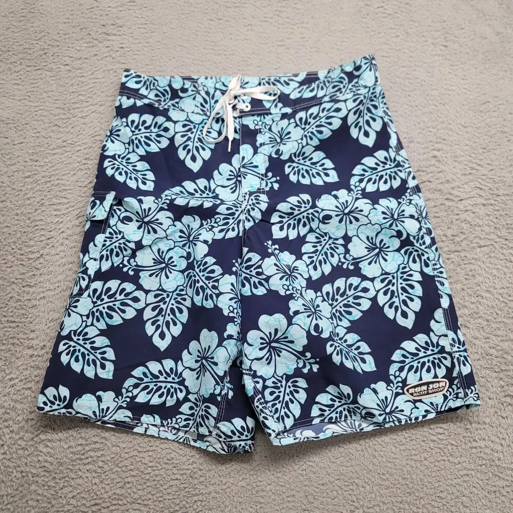 Ron Jon Surf Shop Shorts Mens 36 Blue Floral Boardshorts Swim‎ Outdoors Casual